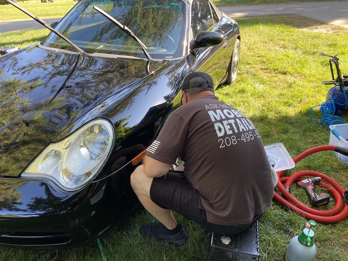 Detailing headlights and front fascia by Black Rock Mobile Detailing in Sandpoint, Idaho