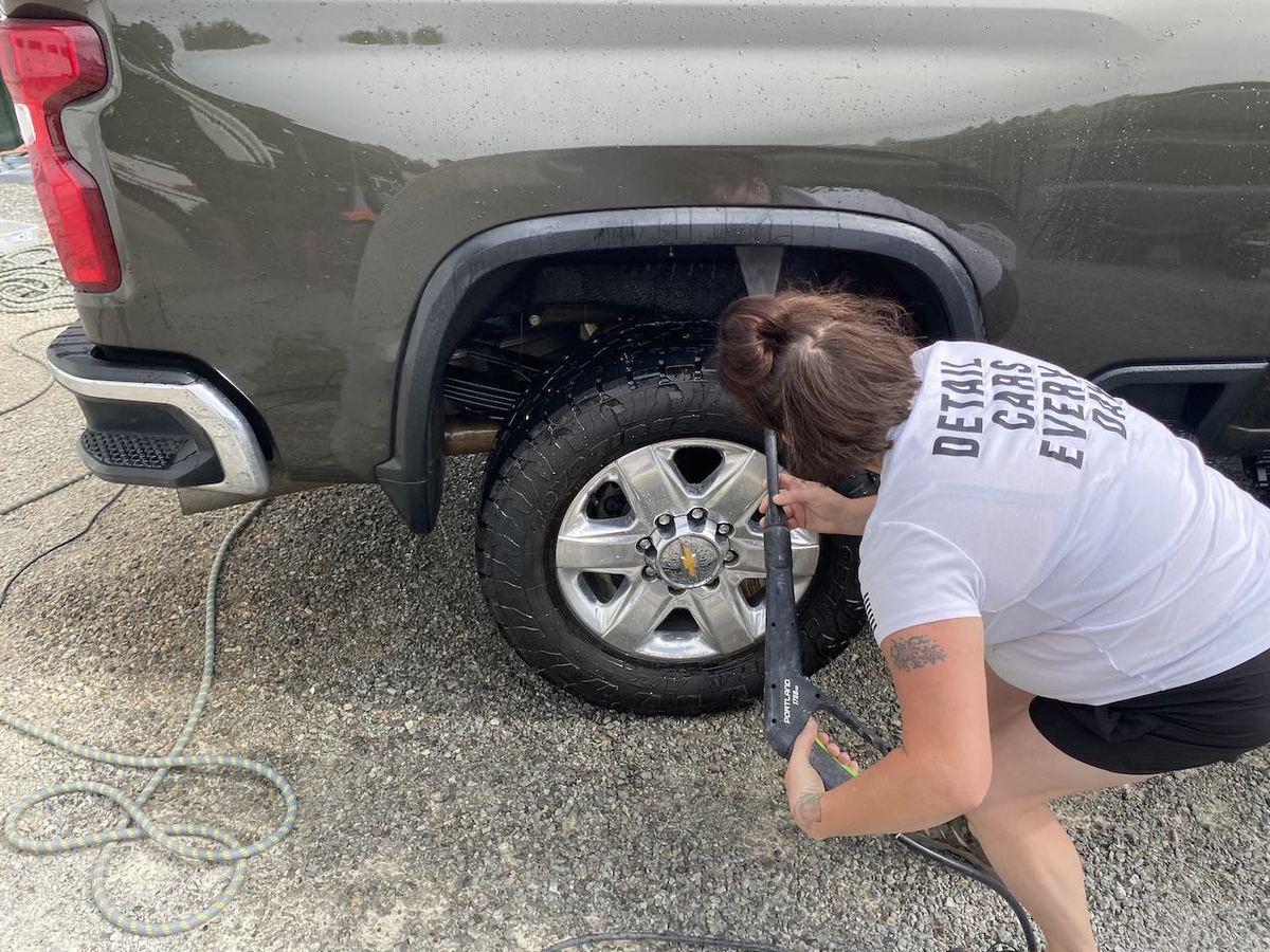 Truck wheel and tire detail by Black Rock Mobile Detailing in Sandpoint, Idaho