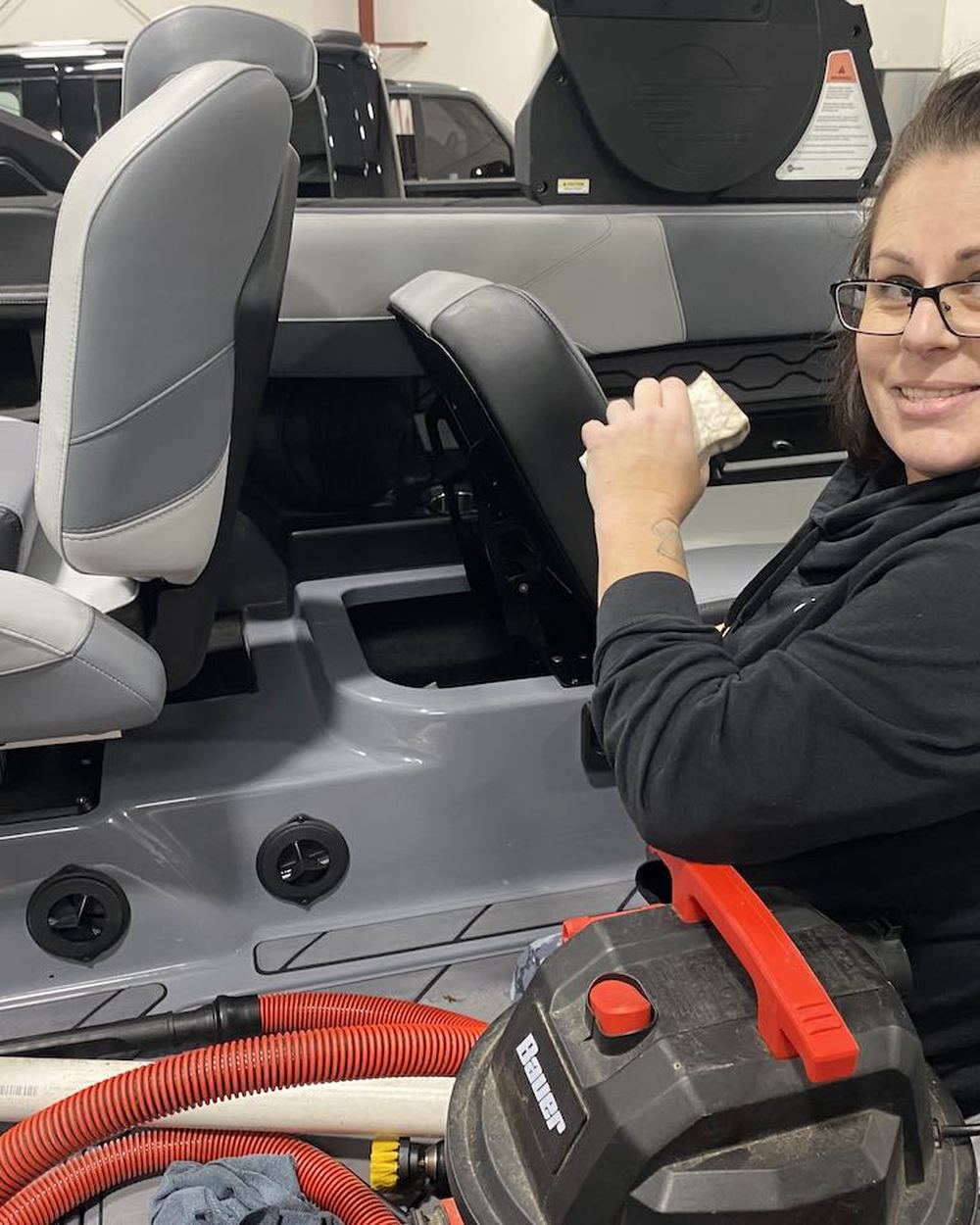 On-site boat seat detail by Black Rock Mobile Detailing in Sandpoint, Idaho
