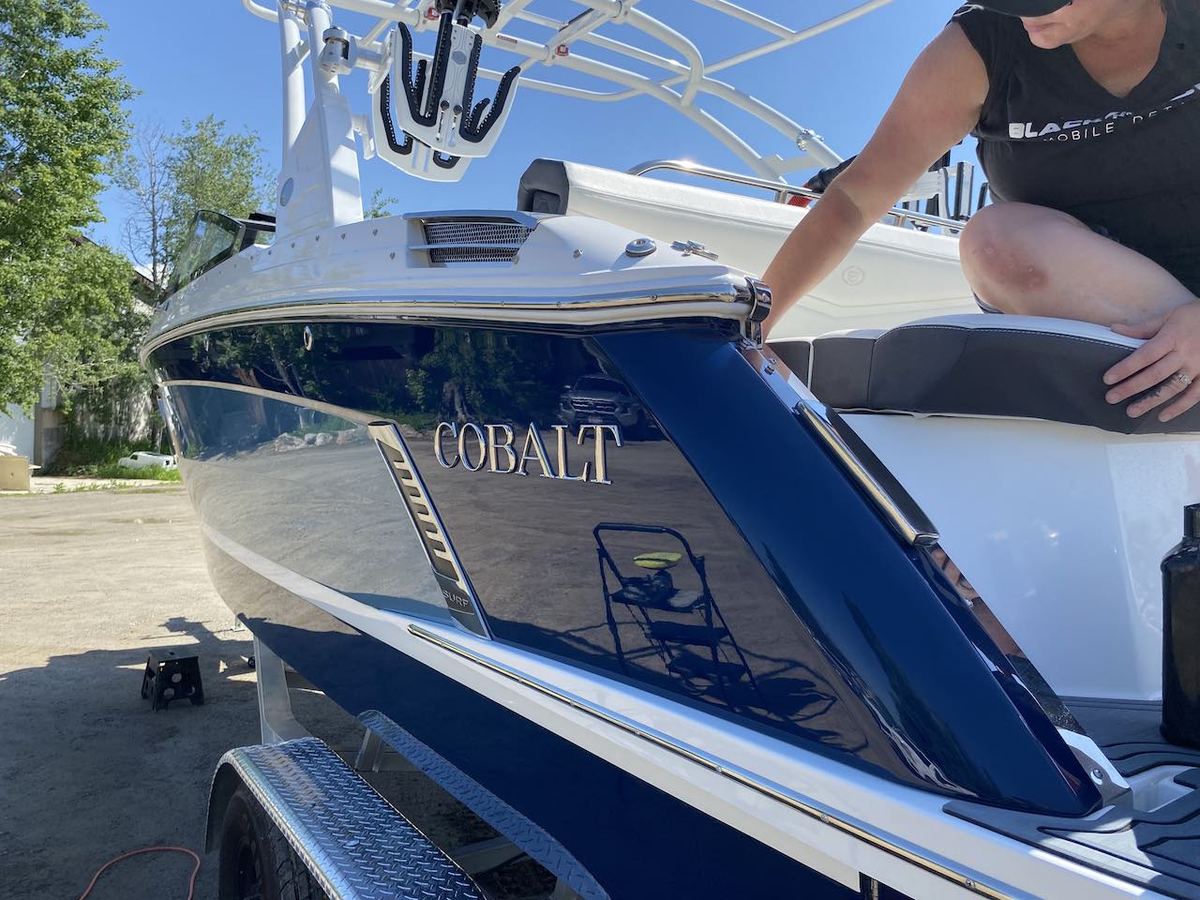 Boat hull polish and wax by Black Rock Mobile Detailing in Sandpoint, Idaho